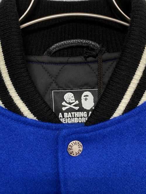 NEIGHBORHOOD（ネイバーフッド）NEIGHBORHOOD (ネイバーフッド) A BATHING APE (アベイシングエイプ) VARSITY JACKET ブラック×ブルー サイズ:Lの古着・服飾アイテム
