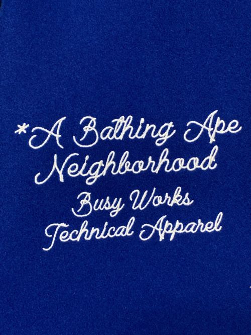 NEIGHBORHOOD（ネイバーフッド）NEIGHBORHOOD (ネイバーフッド) A BATHING APE (アベイシングエイプ) VARSITY JACKET ブラック×ブルー サイズ:Lの古着・服飾アイテム