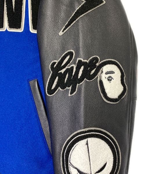 NEIGHBORHOOD（ネイバーフッド）NEIGHBORHOOD (ネイバーフッド) A BATHING APE (アベイシングエイプ) VARSITY JACKET ブラック×ブルー サイズ:Lの古着・服飾アイテム