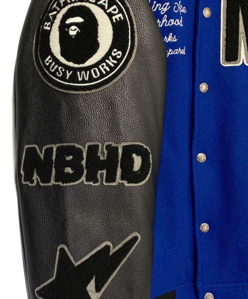 NEIGHBORHOOD（ネイバーフッド）NEIGHBORHOOD (ネイバーフッド) A BATHING APE (アベイシングエイプ) VARSITY JACKET ブラック×ブルー サイズ:Lの古着・服飾アイテム