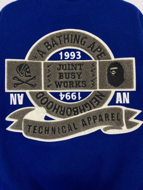 NEIGHBORHOOD（ネイバーフッド）NEIGHBORHOOD (ネイバーフッド) A BATHING APE (アベイシングエイプ) VARSITY JACKET ブラック×ブルー サイズ:Lの古着・服飾アイテム