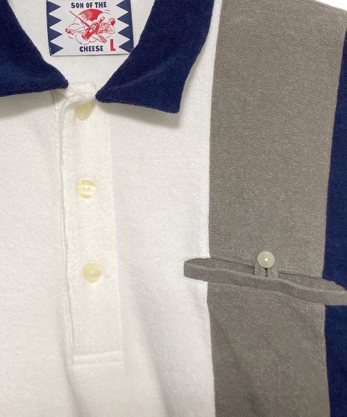 son of the cheese（（サノバチーズ））son of the cheese (サノバチーズ) PILE STRIPE SHIRT ホワイト×ネイビー サイズ:Lの古着・服飾アイテム