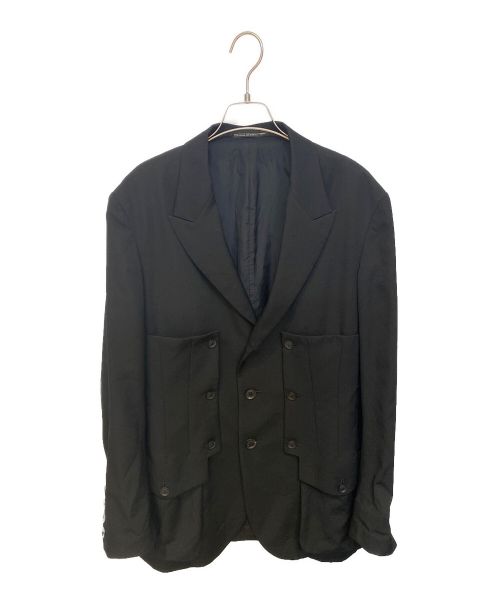 Yohji Yamamoto pour homme（ヨウジヤマモト プールオム）Yohji Yamamoto pour homme (ヨウジヤマモト プールオム) フラシ胸あて釦止めJKT ブラック サイズ:2の古着・服飾アイテム