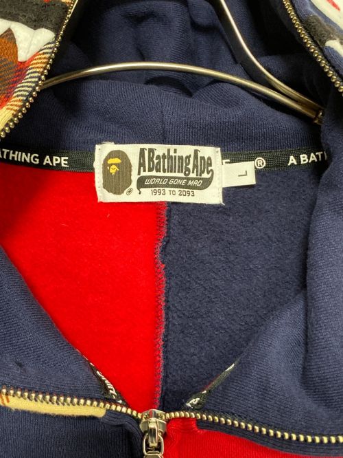 A BATHING APE（アベイシングエイプ）A BATHING APE (アベイシングエイプ) CHECK SHARK RELAXED ZIP HOODIE マルチカラー サイズ:Lの古着・服飾アイテム
