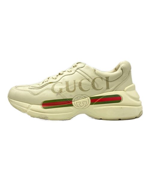 GUCCI（グッチ）GUCCI (グッチ) ロゴ レザー スニーカー ベージュ サイズ:8の古着・服飾アイテム