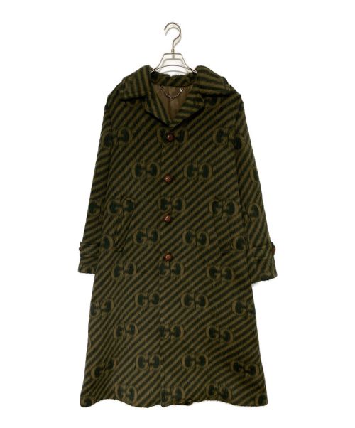 GUCCI（グッチ）GUCCI (グッチ) GG STRIPE WOOL COAT ブラウン×グリーン サイズ:SIZE 44の古着・服飾アイテム