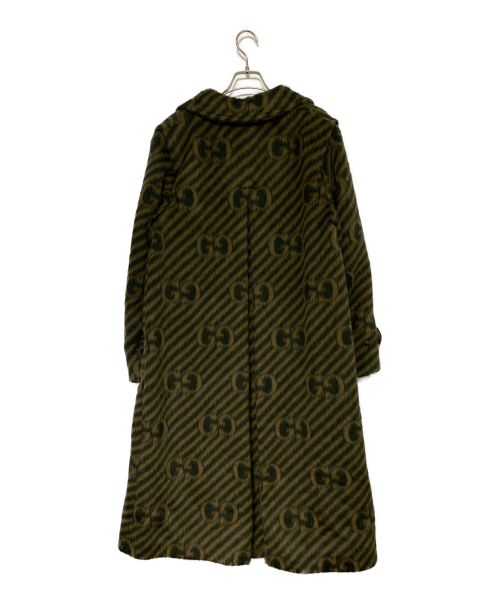 GUCCI（グッチ）GUCCI (グッチ) GG STRIPE WOOL COAT ブラウン×グリーン サイズ:SIZE 44の古着・服飾アイテム