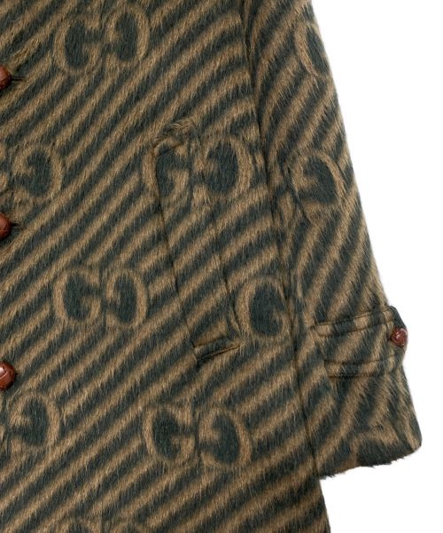 GUCCI（グッチ）GUCCI (グッチ) GG STRIPE WOOL COAT ブラウン×グリーン サイズ:SIZE 44の古着・服飾アイテム