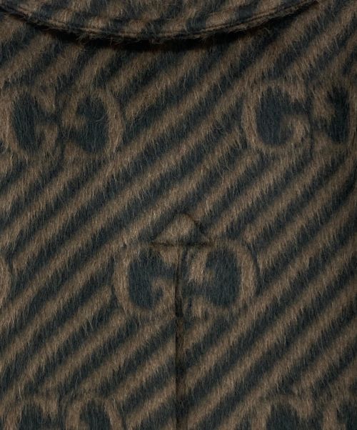 GUCCI（グッチ）GUCCI (グッチ) GG STRIPE WOOL COAT ブラウン×グリーン サイズ:SIZE 44の古着・服飾アイテム