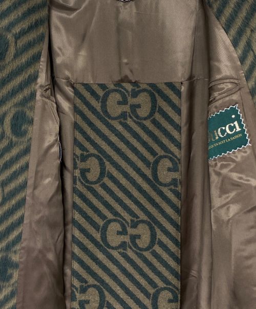 GUCCI（グッチ）GUCCI (グッチ) GG STRIPE WOOL COAT ブラウン×グリーン サイズ:SIZE 44の古着・服飾アイテム