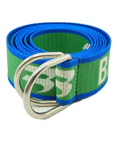 【美品】BALENCIAGA Ｄリング ロゴ ベルト 青/緑 中古・古着通販】BALENCIAGA (バレンシアガ) Dリングベルト グリーン