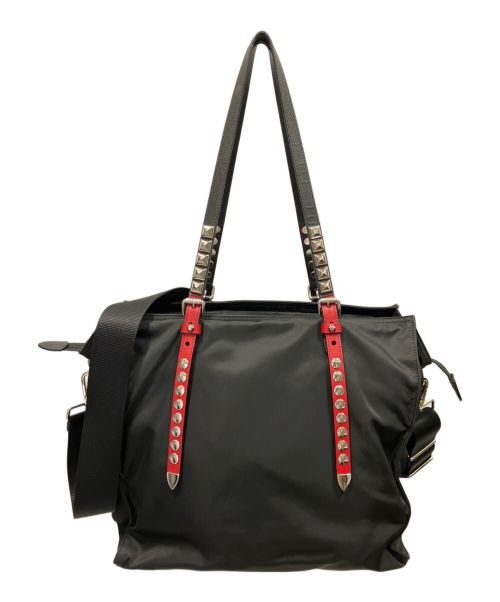 PRADA（プラダ）PRADA (プラダ) 2WAYスタッズナイロンバッグ ブラック×レッドの古着・服飾アイテム