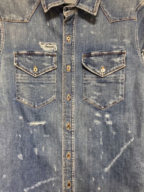 AMIRI（アミリ）AMIRI (アミリ) クラッシュ加工デニムシャツ インディゴ サイズ:Sの古着・服飾アイテム