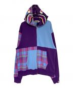 A BATHING APEアベイシングエイプ）の古着「CHECK SHARK RELAXED ZIP HOODIE」｜パープル