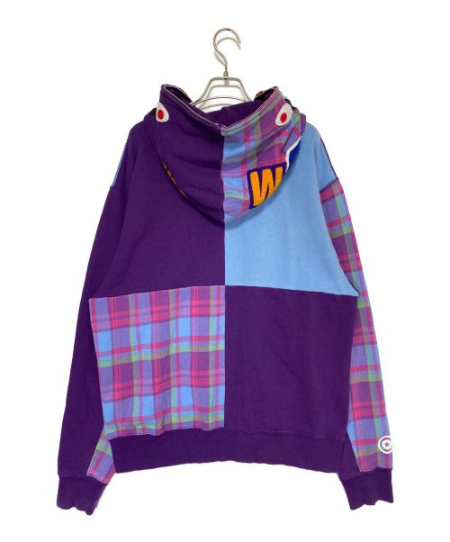 A BATHING APE（アベイシングエイプ）A BATHING APE (アベイシングエイプ) CHECK SHARK RELAXED ZIP HOODIE パープル サイズ:XLの古着・服飾アイテム