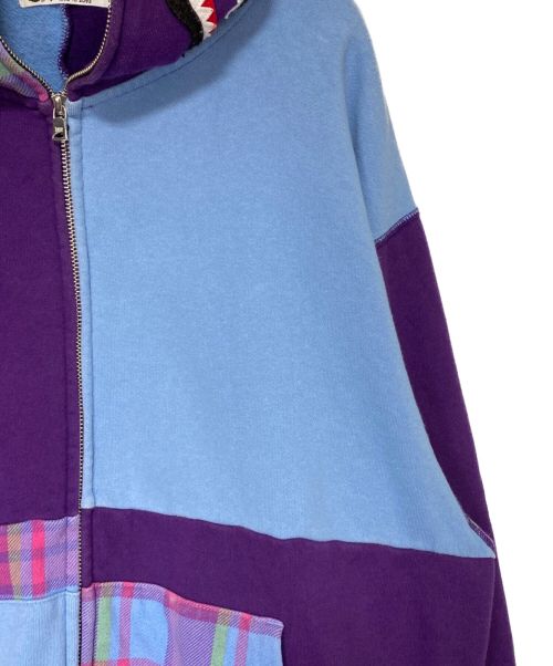 A BATHING APE（アベイシングエイプ）A BATHING APE (アベイシングエイプ) CHECK SHARK RELAXED ZIP HOODIE パープル サイズ:XLの古着・服飾アイテム