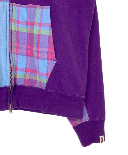 A BATHING APE（アベイシングエイプ）A BATHING APE (アベイシングエイプ) CHECK SHARK RELAXED ZIP HOODIE パープル サイズ:XLの古着・服飾アイテム