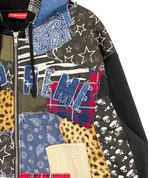 SUPREME（シュプリーム）SUPREME (シュプリーム) Patchwork Zip Up Hooded Sweatshirt ブラック×マルチカラー サイズ:SIZE Lの古着・服飾アイテム