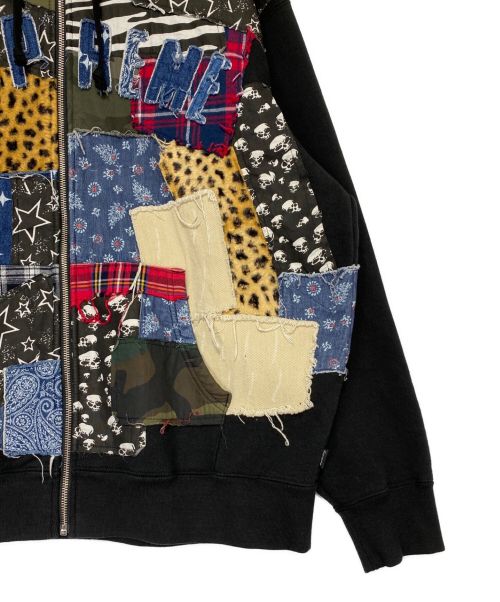 SUPREME（シュプリーム）SUPREME (シュプリーム) Patchwork Zip Up Hooded Sweatshirt ブラック×マルチカラー サイズ:SIZE Lの古着・服飾アイテム