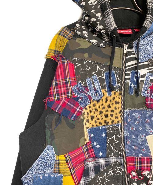 SUPREME（シュプリーム）SUPREME (シュプリーム) Patchwork Zip Up Hooded Sweatshirt ブラック×マルチカラー サイズ:SIZE Lの古着・服飾アイテム