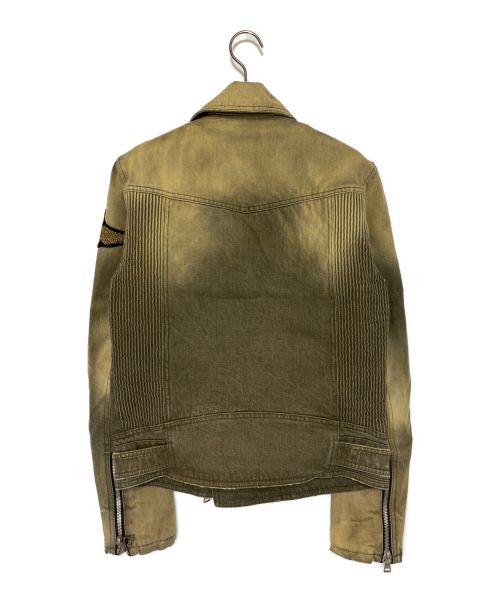 BALMAIN（バルマン）BALMAIN (バルマン) 金属刺繍デニムライダースジャケット オリーブ サイズ:Mの古着・服飾アイテム