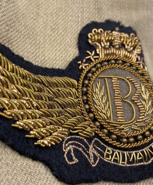 BALMAIN（バルマン）BALMAIN (バルマン) 金属刺繍デニムライダースジャケット オリーブ サイズ:Mの古着・服飾アイテム