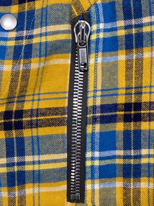 RICK OWENS（リックオウエンス）RICK OWENS (リック オウエンス) スナップボタンノーカラーチェック イエロー サイズ:42の古着・服飾アイテム