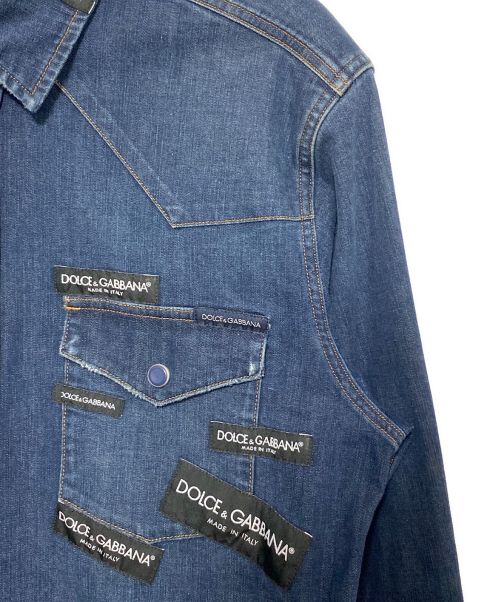 DOLCE & GABBANA（ドルチェ＆ガッバーナ）DOLCE & GABBANA (ドルチェ＆ガッバーナ) タグデザインウエスタンデニムシャツ インディゴ サイズ:37の古着・服飾アイテム