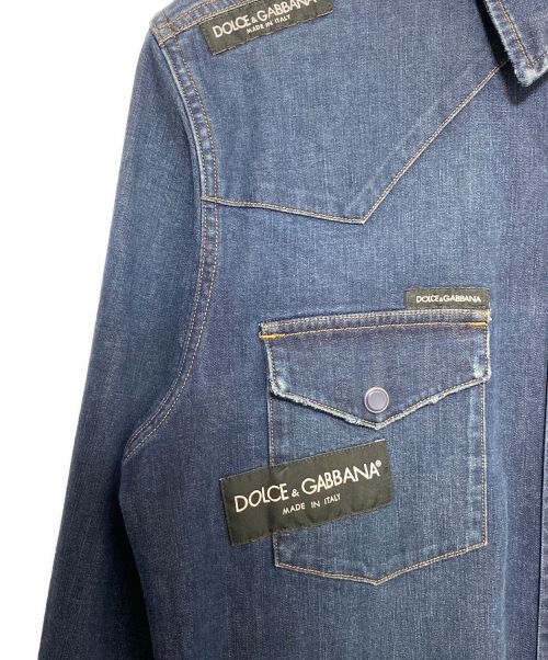 DOLCE & GABBANA（ドルチェ＆ガッバーナ）DOLCE & GABBANA (ドルチェ＆ガッバーナ) タグデザインウエスタンデニムシャツ インディゴ サイズ:37の古着・服飾アイテム