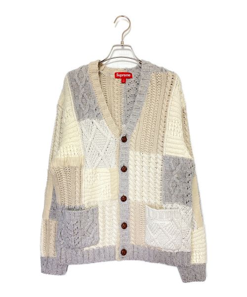 SUPREME（シュプリーム）SUPREME (シュプリーム) Patchwork Cable Knit Cardigan ホワイト×グレー サイズ:Sの古着・服飾アイテム