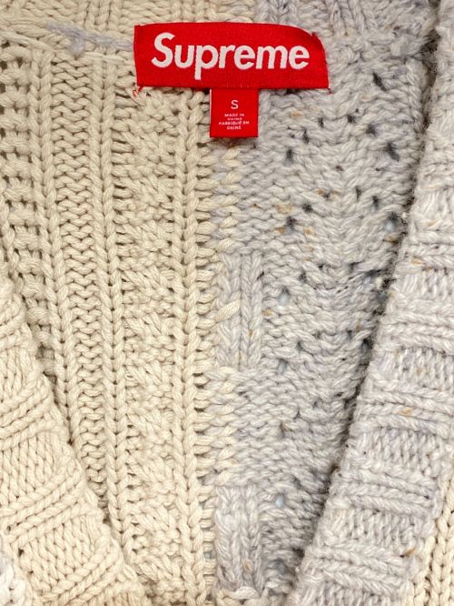 SUPREME（シュプリーム）SUPREME (シュプリーム) Patchwork Cable Knit Cardigan ホワイト×グレー サイズ:Sの古着・服飾アイテム