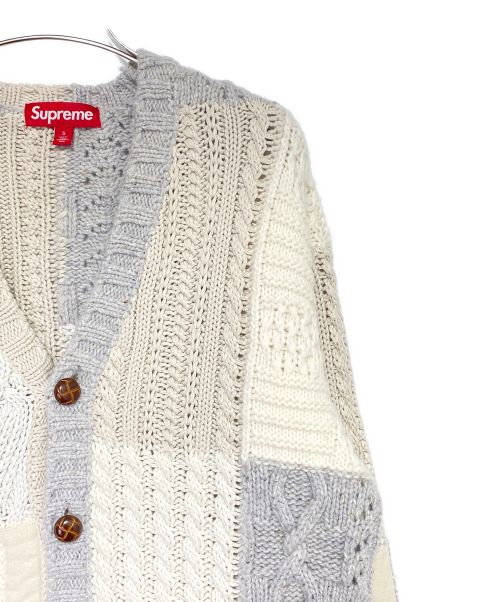 SUPREME（シュプリーム）SUPREME (シュプリーム) Patchwork Cable Knit Cardigan ホワイト×グレー サイズ:Sの古着・服飾アイテム