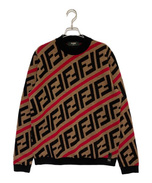 FENDI（フェンディ）FENDI (フェンディ) FFロゴ ズッカ柄 ニット ブラウン サイズ:50の古着・服飾アイテム