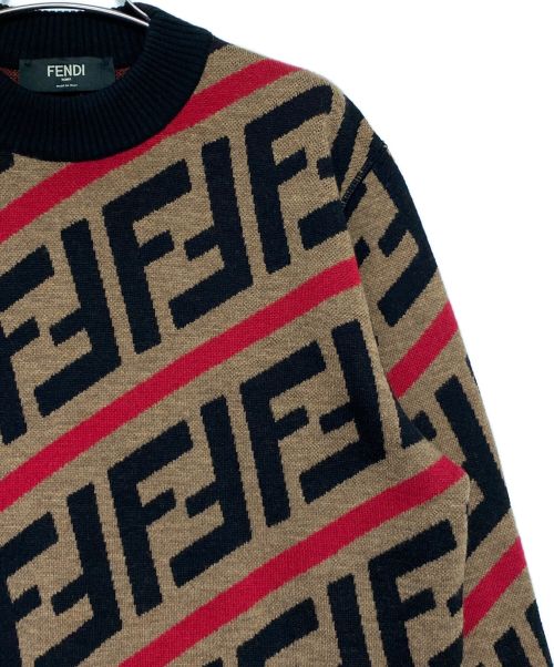 FENDI（フェンディ）FENDI (フェンディ) FFロゴ ズッカ柄 ニット ブラウン サイズ:50の古着・服飾アイテム