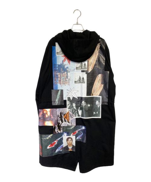 RAF SIMONS（ラフシモンズ）RAF SIMONS (ラフシモンズ) コラージュバックプリント フードロングコート ブラック サイズ:48の古着・服飾アイテム