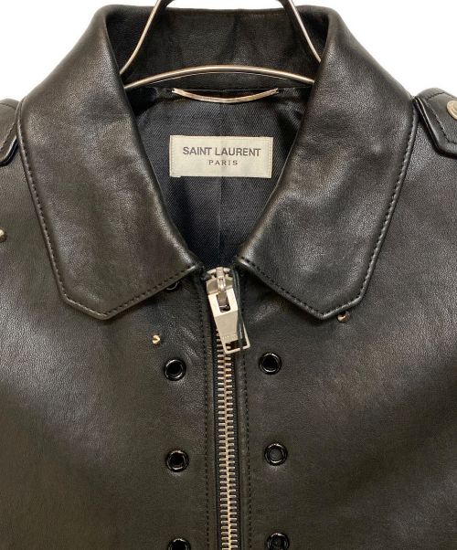 Saint Laurent Paris（サンローランパリ）Saint Laurent Paris (サンローランパリ) スタッズデザインライダースジャケット ブラック サイズ:44の古着・服飾アイテム