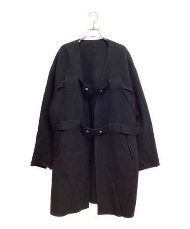TAKAHIROMIYASHITA The Soloist / タカヒロミヤシタザソロイスト | collarless balloon silhouette strapped coat ウール ストラップ ノーカラーコート | 44 | ブラック | メンズ 5601000638528360_01_0950.jpeg