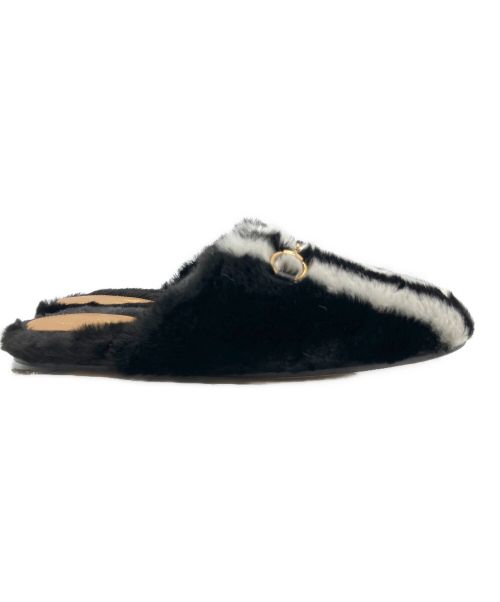 GUCCI（グッチ）GUCCI (グッチ) adidas (アディダス) ホースビット ファー スリッパ フラットシューズ ブラック サイズ:35の古着・服飾アイテム