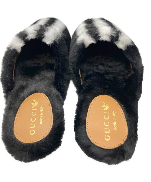 GUCCI（グッチ）GUCCI (グッチ) adidas (アディダス) ホースビット ファー スリッパ フラットシューズ ブラック サイズ:35の古着・服飾アイテム