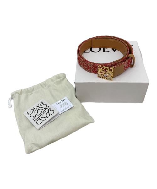LOEWE（ロエベ）LOEWE (ロエベ) アナグラムバックルベルト ベージュ×レッド サイズ:90の古着・服飾アイテム