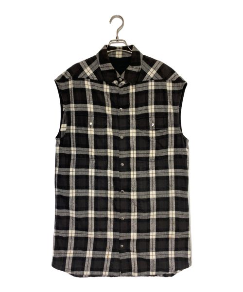 RICK OWENS（リックオウエンス）RICK OWENS (リックオウエンス) チェックノースリーブシャツ ブラック×ホワイト サイズ:46の古着・服飾アイテム