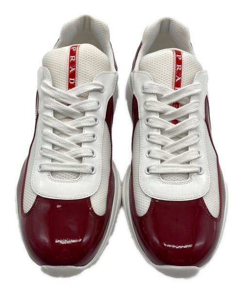 PRADA SPORTS（プラダスポーツ）PRADA SPORTS (プラダスポーツ) パテントレザー テクニカルファブリック スニーカー レッド×ホワイト サイズ:9の古着・服飾アイテム