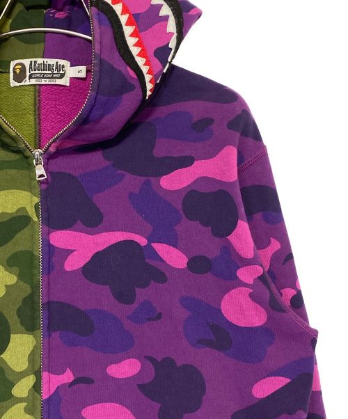 A BATHING APE（アベイシングエイプ）A BATHING APE (アベイシングエイプ) CAMO SHARK HOODIE パープル×グリーン サイズ:Sの古着・服飾アイテム