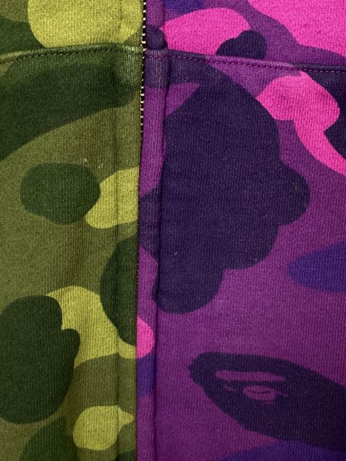 A BATHING APE（アベイシングエイプ）A BATHING APE (アベイシングエイプ) CAMO SHARK HOODIE パープル×グリーン サイズ:Sの古着・服飾アイテム