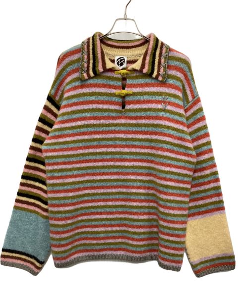 YANYAN（ヤンヤン）YANYAN (ヤンヤン) ニット オレンジ×スカイブルー サイズ:Sの古着・服飾アイテム