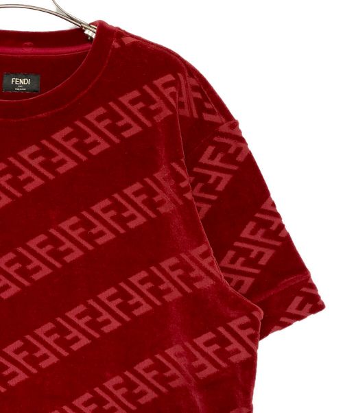 FENDI（フェンディ）FENDI (フェンディ) ベルベット Tシャツ レッド サイズ:Mの古着・服飾アイテム