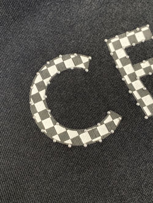 CELINE（セリーヌ）CELINE (セリーヌ) スタッズチェッカーロゴパーカー ブラック サイズ:Sの古着・服飾アイテム