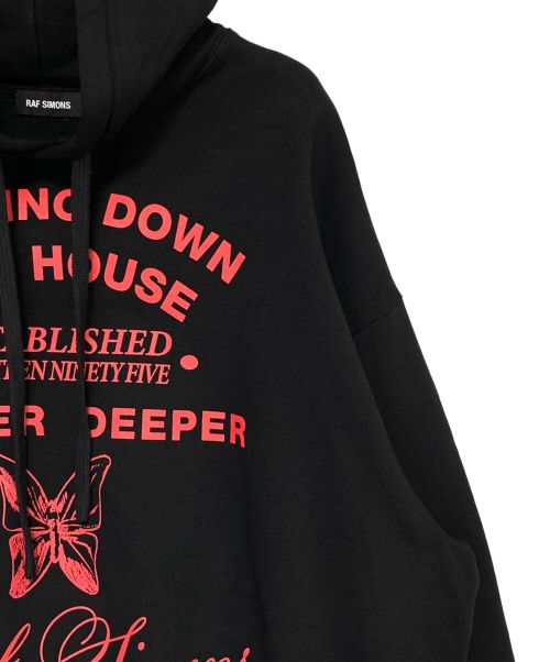 RAF SIMONS（ラフシモンズ）RAF SIMONS (ラフシモンズ) Burning Down Hoodie ブラック サイズ:Lの古着・服飾アイテム