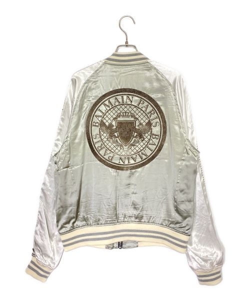BALMAIN（バルマン）BALMAIN (バルマン) LOGO EMBROIDERED VARSITY JACKET シルバー サイズ:48の古着・服飾アイテム