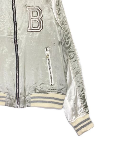 BALMAIN（バルマン）BALMAIN (バルマン) LOGO EMBROIDERED VARSITY JACKET シルバー サイズ:48の古着・服飾アイテム